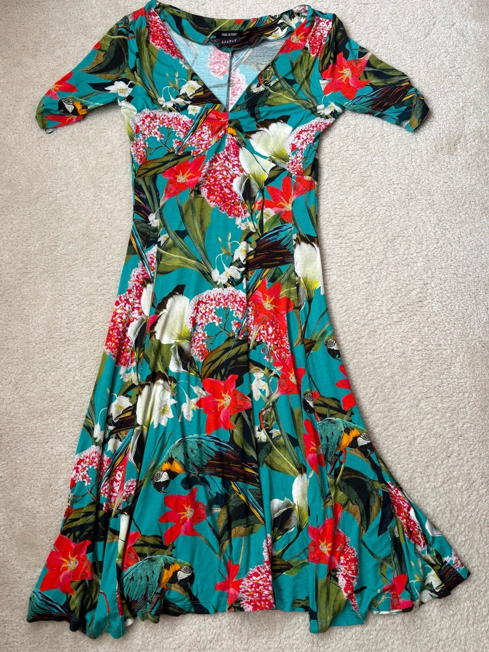 Isabel de Pedro tropical floral stretchy fit and flare dress sz 6 (fits sz 8)